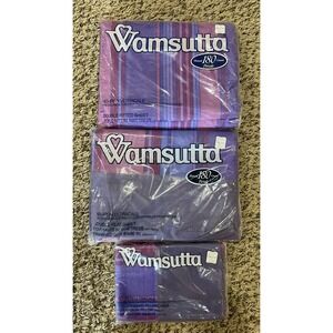 Wamsutta Sumatra Purple Striped Double Flat Fitted Pillowcase Sheets NOS SET